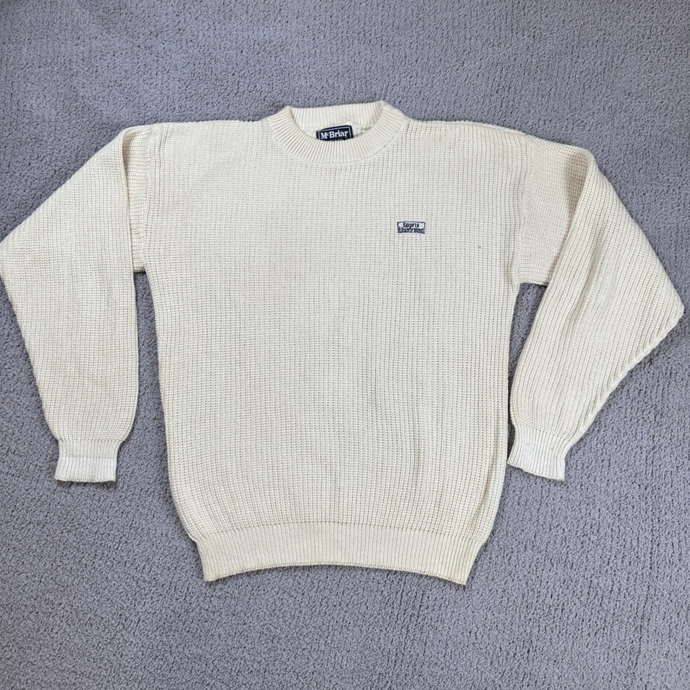 Vintage McBriar Sports Illustrated Sweater Mens S Cream Cotton Knit Embroidered